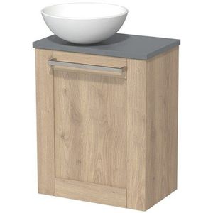 Toiletmeubel met waskom | 41 cm Lichtbruin eiken Kader front Mat wit Keramiek waskom Middengrijs blad