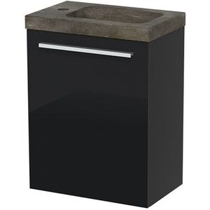 Modulo Pico Toiletmeubel met wastafel | 40 cm Hoogglans zwart Vlak front Natuursteen