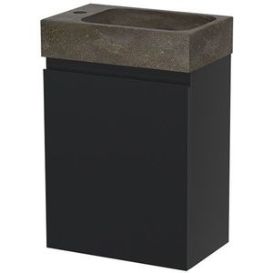 Modulo Pico Toiletmeubel met wastafel | 40 cm Mat zwart Greeploos front Natuursteen