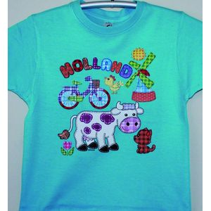 Kinder t-shirt blauw Holland koe en molen | Maat 98