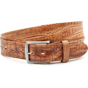 Thimbly Belts Jeans riem cognac croco - heren en dames riem - 4 cm breed - Cognac - Echt Leer - Taille: 85cm - Totale lengte riem: 100cm