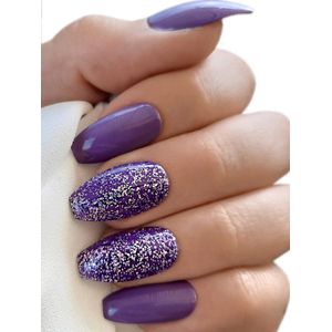 SD Press on Nails - B-68 - Plaknagels - Nagelset 20 Nagels - Paarse Nagels met glitter - Gellak - Nagellak - Medium Coffin Ballerina Nageltips - Nepnagels met Lijm - Kunstnagels - Nail Art - Handmade - Valse nagels - Nagelvijl - Accessoires