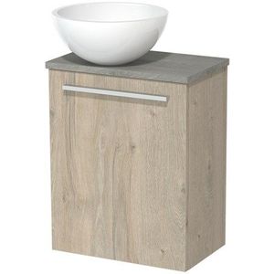 Toiletmeubel met waskom | 41 cm Lichtgrijs eiken Vlak front Hoogglans wit Mineraalmarmer waskom Grijs eiken blad