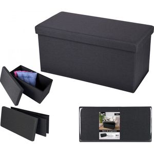 Multifunctionele Opvouwbare Opbergbox - 110L - Zwart - Ruimtebesparende Bewaarbox - Bijzettafel - Kunstleren Bekleding - Ideaal voor Opslag en Zitplaats