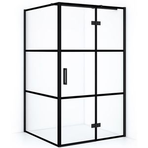 Diamond Douchecabine | 120x90 cm Mat zwart Helder met 4 zwarte strepen Draaideur Rechthoek