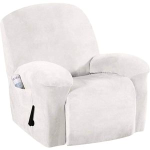 Polaza®️ Fluwelen Stretch Stoelhoes - Rekbare Stoelhoezen - Fauteuil Overtrek Rekbaar - Bankhoes - Voor Enkele Zetel - Fluweel - Velvet - Wit