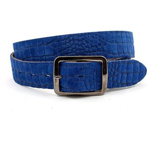 Thimbly Belts Blauwe kroko jeans riem - heren en dames riem - 4 cm breed - Blauw - Echt Nubuck Leer - Taille: 85cm - Totale lengte riem: 100cm