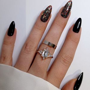 SD Press on Nails - B-168 - Plaknagels met nagellijm - Lang Stiletto Kunstnagels - Zwart Glitter - Set 20 Nagels - Handmade - Gellak - Accessoires Feestdagen - Nagelset - Nageltips - Lange nagels