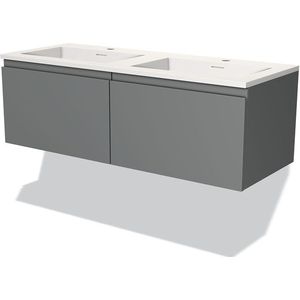 Modulo Badkamermeubel met wastafel | 120 cm Middengrijs Greeploos front Solid surface 2 lades naast elkaar