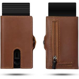 ByMetz® Premium Pasjeshouder - Echt Leer - 7 Pasjes + Briefgeld + Munten Vakje - RFID Anti Skim Creditcardhouder Mannen en Vrouwen Uitschuifbaar Portemonnee Inc. Cadeauverpakking - Genuine Cognac