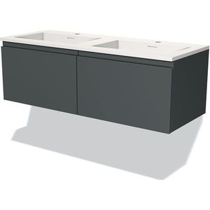 Modulo Badkamermeubel met wastafel | 120 cm Donkergrijs Greeploos front Solid surface 2 lades naast elkaar