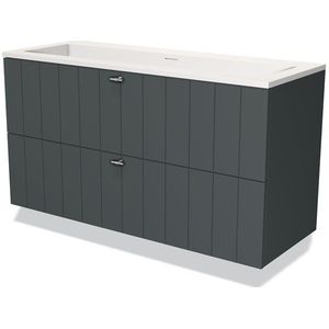 Modulo Badkamermeubel met wastafel | 120 cm Donkergrijs Lamel front Solid surface 2 lades onder elkaar