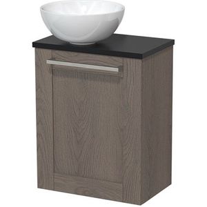 Toiletmeubel met waskom | 41 cm Donkerbruin eiken Kader front Hoogglans wit Keramiek waskom Mat zwart blad