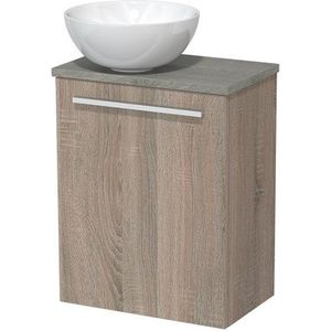 Toiletmeubel met waskom | 41 cm Eiken Vlak front Hoogglans wit Keramiek waskom Grijs eiken blad