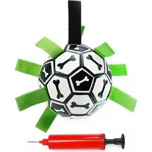 Hondenspeelgoed - Voetbal voor Honden - 16 cm - Hondenbal met Touwen – Drijvend hondenspeeltje – Met Pomp