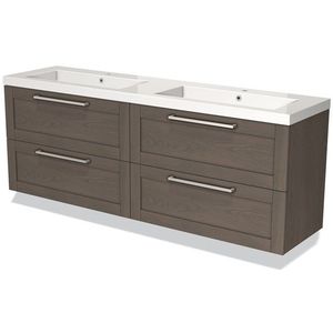 Modulo Badkamermeubel met wastafel | 180 cm Donkerbruin eiken Kader front Mineraalmarmer 4 lades