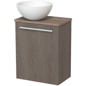 Toiletmeubel met waskom | 41 cm Donkerbruin eiken Vlak front Mat wit Solid surface waskom Middenbruin eiken blad