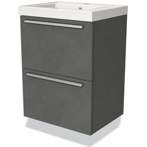 Modulo Slim Badkamermeubel met wastafel | 50 cm Donkergrijs beton Vlak front Mineraalmarmer 2 lades onder elkaar