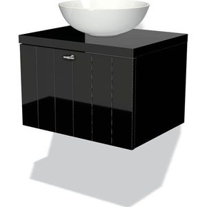 Modulo Plato Badkamermeubel voor waskom | 60 cm Hoogglans zwart Lamel front Hoogglans zwart blad 1 lade