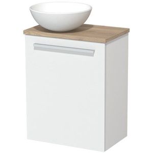 Toiletmeubel met waskom | 41 cm Mat wit Vlak front Mat wit Keramiek waskom Lichtbruin eiken blad