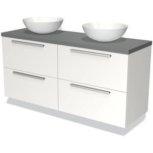 Modulo Plato Badkamermeubel voor waskom | 140 cm Mat wit Vlak front Middengrijs blad 4 lades