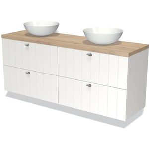 Modulo Plato Badkamermeubel voor waskom | 160 cm Mat wit Lamel front Lichtbruin eiken blad 4 lades