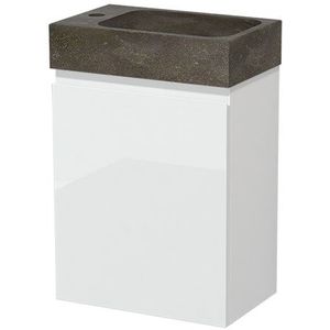 Modulo Pico Toiletmeubel met wastafel | 40 cm Hoogglans wit Greeploos front Natuursteen