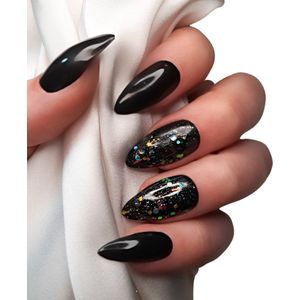 SD Press on Nails - B-58 - Plaknagels - Nagelset 20 Nagels - Zwart - Gellak - Nagellak - Medium Stiletto Nageltips - Nepnagels met Lijm - Kunstnagels - Nail Art - Handmade - Valse nagels - Nagelvijl - Accessoires - Medium Nagels