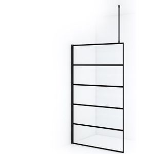 Diamond Inloopdouche | 120 cm Mat zwart Helder met 6 zwarte strepen Vaste wand