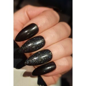 SD Press on Nails - B-84 - Plaknagels - Gelnagels - Handgemaakt - 20 stuks - Zwart Glitter - Nepnagels met lijm - Medium Stiletto - Cosplay - Nagelstudio - Gellak - Nageltips - Nagelset - Nail Art - Zwarte Nagels met glitter