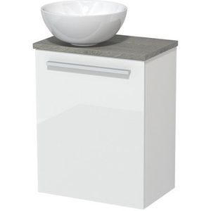 Toiletmeubel met waskom | 41 cm Hoogglans wit Vlak front Hoogglans wit Keramiek waskom Grijs eiken blad