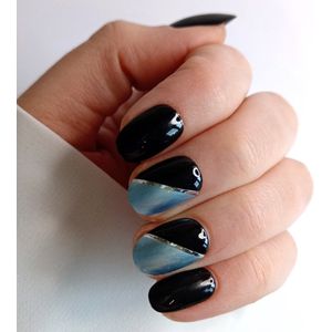SD Press on Nails - B47 - Plaknagels - Gelnagels - Handgemaakt - 20 stuks - Zwart - Blauw - Metallic - Nepnagels - Korter Rond - Nagelstudio - Gellak -Nail Art - Nails at home - Accessoires - Nageltips - Nagelstudio