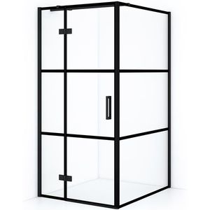 Diamond Douchecabine | 120x100 cm Mat zwart Helder met 4 zwarte strepen Draaideur Rechthoek