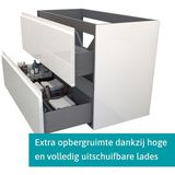 Modulo Badkamermeubel met wastafel | 100 cm Hoogglans wit Greeploos front Mineraalmarmer 2 lades onder elkaar