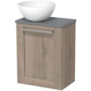 Toiletmeubel met waskom | 41 cm Eiken Kader front Hoogglans wit Mineraalmarmer waskom Middengrijs blad