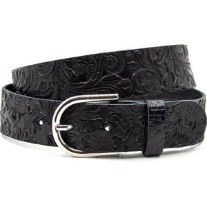 Thimbly Belts Jeans riem met bloemen zwart - heren en dames riem - 4 cm breed - Zwart - Echt Nerf leder - Taille: 85cm - Totale lengte riem: 100cm