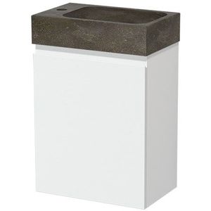 Modulo Pico Toiletmeubel met wastafel | 40 cm Mat wit Greeploos front Natuursteen