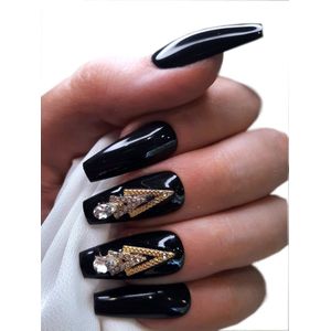 SD Press on Nails - B-102 Plaknagels - Nagelset 20 Nagels - Zwart - Gellak - Nagellak - Lange Coffin Nageltips - Nepnagels met Lijm - Kunstnagels - Nail Art - Handmade - Valse nagels - Nagelvijl - Accessoires