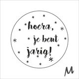 Sticker - ""Hoera je bent jarig!"" - Etiketten - 47mm Rond - Wit/Zwart - 500 Stuks