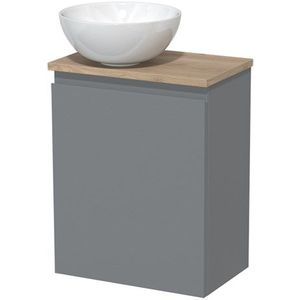 Toiletmeubel met waskom | 41 cm Middengrijs Greeploos front Hoogglans wit Keramiek waskom Lichtbruin eiken blad