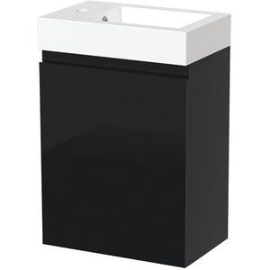 Modulo Pico Toiletmeubel met wastafel | 40 cm Hoogglans zwart Greeploos front Mineraalmarmer