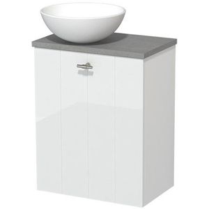 Toiletmeubel met waskom | 41 cm Hoogglans wit Lamel front Mat wit Keramiek waskom Lichtgrijs beton blad