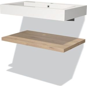 Modulo Badkamermeubel met wastafel | 80 cm Lichtbruin eiken front Mineraalmarmer Wastafel met blad