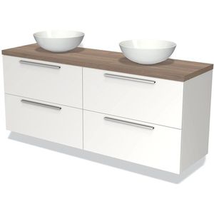 Modulo Plato Badkamermeubel voor waskom | 160 cm Mat wit Vlak front Middenbruin eiken blad 4 lades