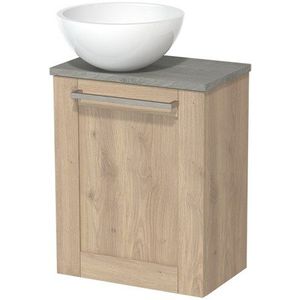 Toiletmeubel met waskom | 41 cm Lichtbruin eiken Kader front Hoogglans wit Mineraalmarmer waskom Grijs eiken blad