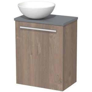 Toiletmeubel met waskom | 41 cm Middenbruin eiken Vlak front Mat wit Keramiek waskom Middengrijs blad