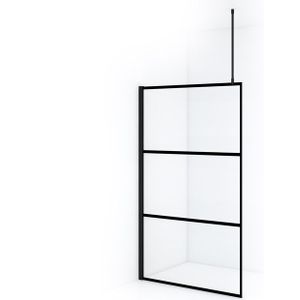 Diamond Inloopdouche | 120 cm Mat zwart Helder met 4 zwarte strepen Vaste wand