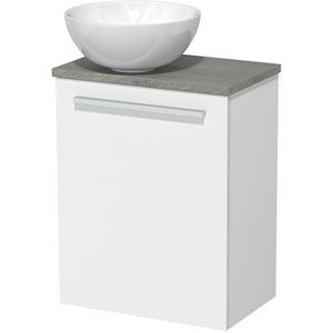 Toiletmeubel met waskom | 41 cm Mat wit Vlak front Hoogglans wit Keramiek waskom Grijs eiken blad