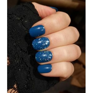 SD Press on Nails - B-82 - Plaknagels - Gelnagels - Handgemaakt - 20 stuks - Blauw - Glitter - Kort Coffin - Korte Nagels - Accessoires - Nagelstudio - Nail Art - Nagellijm - Gellak - Nageltips - Nails at Home - Nagels - Nepnagels