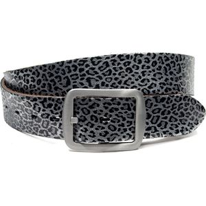 Thimbly Belts Dames riem luipaard zilver - dames riem - 4 cm breed - Zilver / Zwart - Echt Leer - Taille: 100cm - Totale lengte riem: 115cm